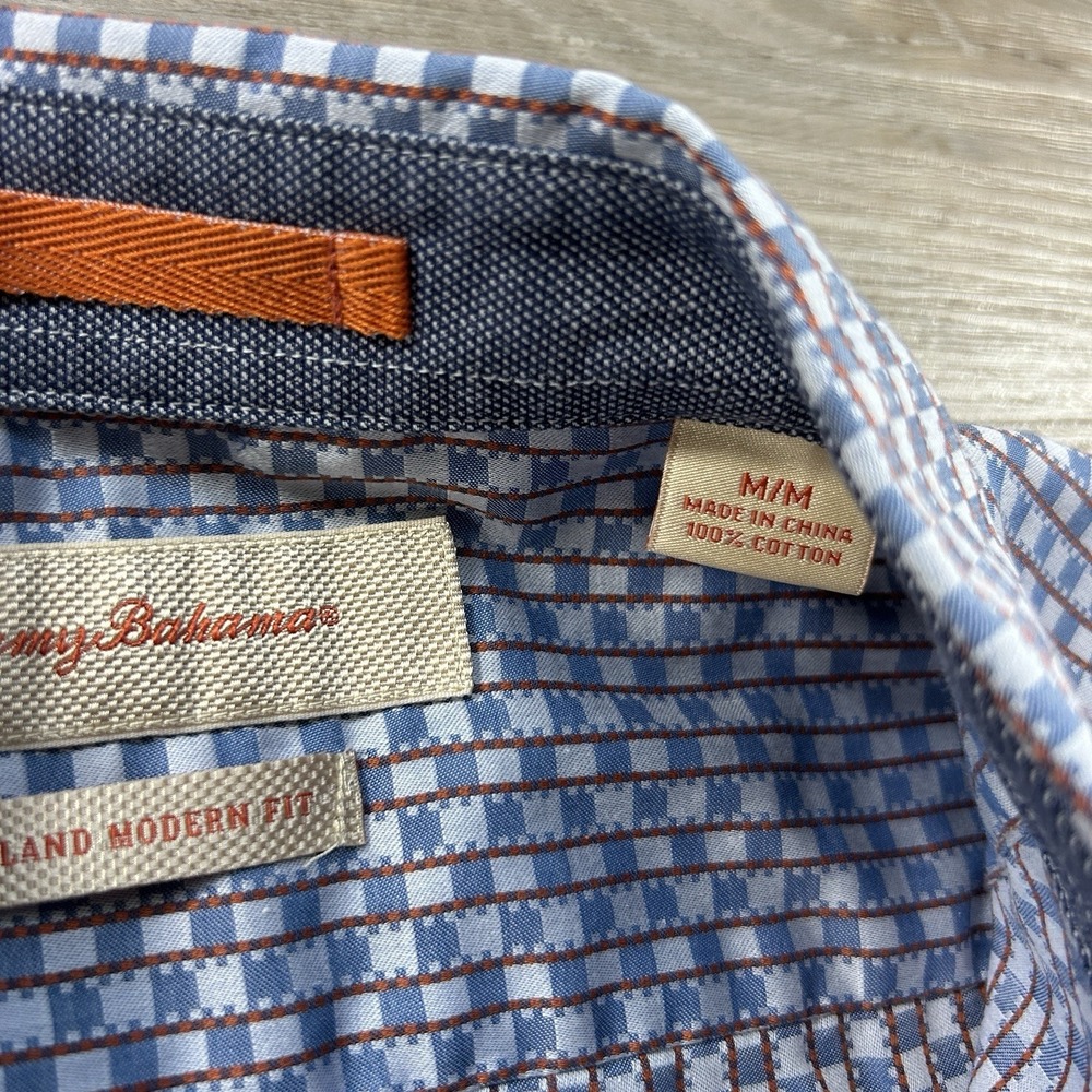 Tommy Bahama Medium Island Modern Fit Blue‎ Check Long Sleeve Button Down Cotton - Picture 6 of 11
